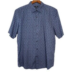 Alfani Men's XL Blue Printed Short Sleeve Button Up Shirt Top NWT Cotton
